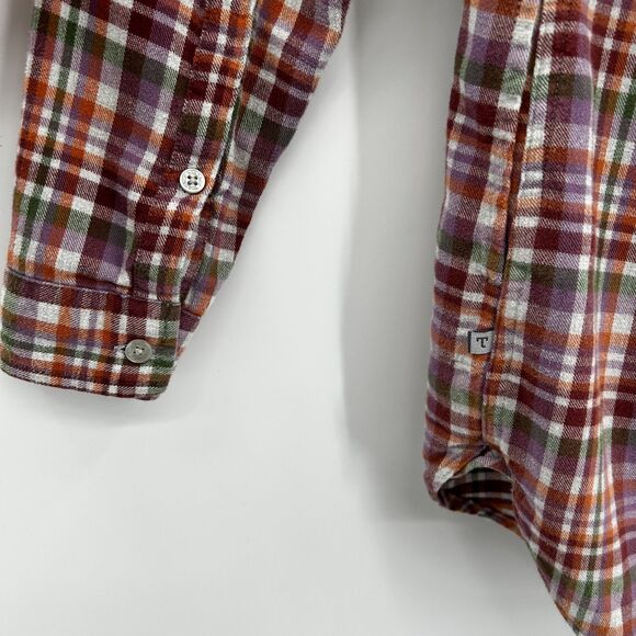 TOAD&CO. Purple Green Organic Cotton Plaid Flannel Button Up Tunic Shirt Small - Picture 6 of 8